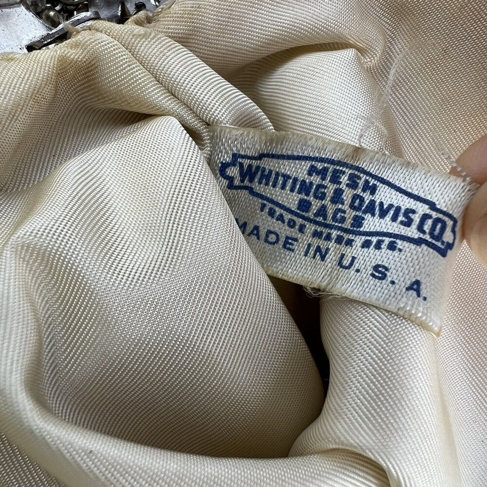 Vintage Mesh Whiting & Davis Co Silver Hand Bag Purse with Rhinestone Closure - Picture 9 of 11